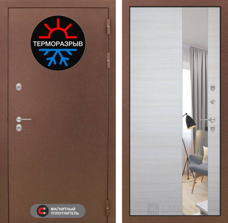 Входная дверь Термо Магнит с Зеркалом - Акация светлая горизонтальная