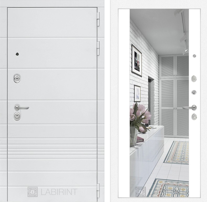 Входная дверь Трендо с Зеркалом Максимум - Белый софт 880х2050 правая/левая