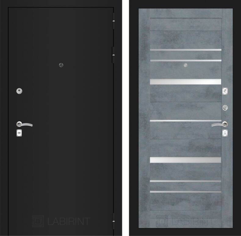 Входная дверь CLASSIC шагрень черная 20 - Бетон темный, зеркальные вставки
