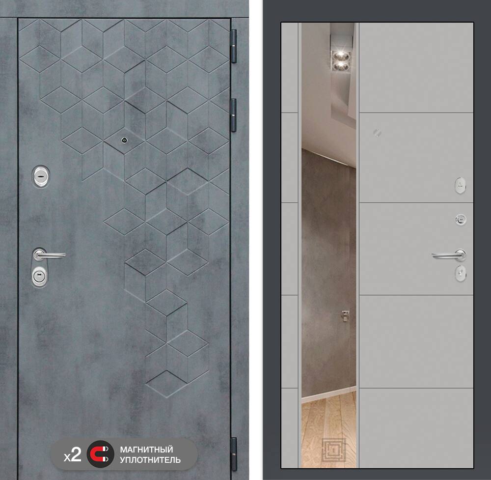 Входная дверь Бетон с зеркалом 19 - Грей софт