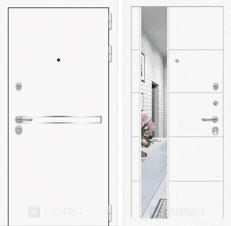 Входная дверь Лайн WHITE с Зеркалом 19 - Белый софт 880х2050 левая