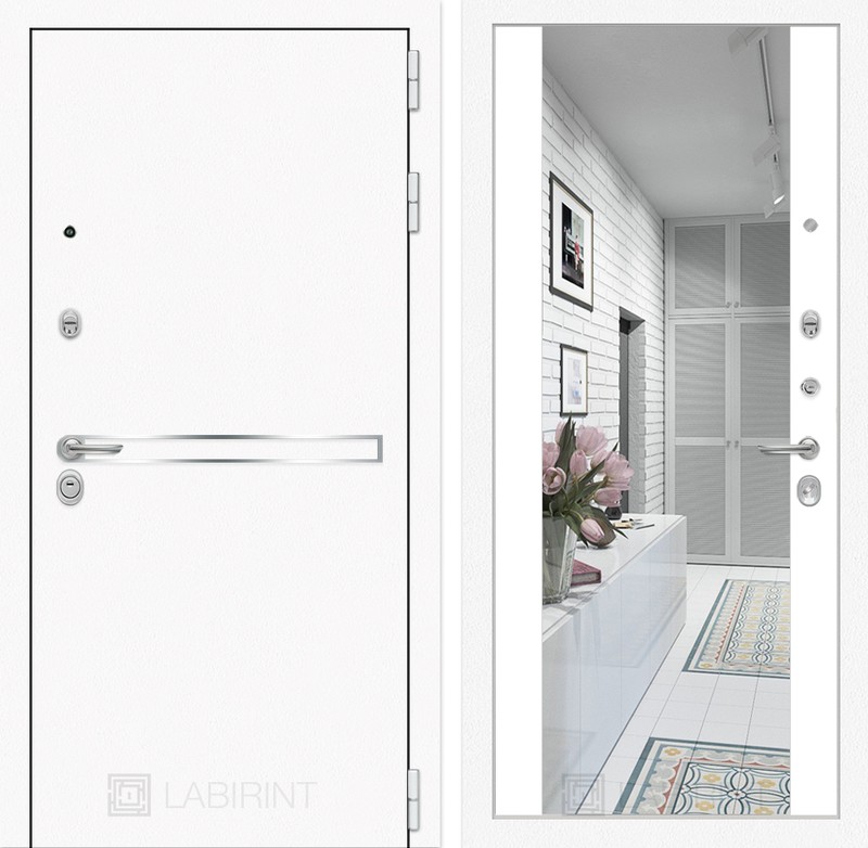 Входная дверь Лайн WHITE с широким зеркалом - Белый soft