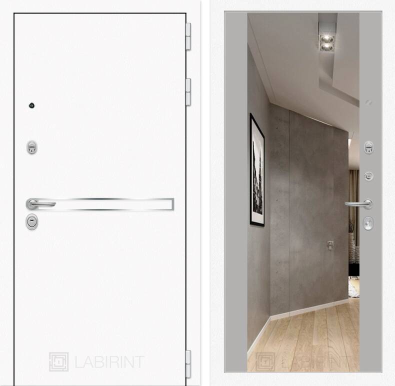 Входная дверь Лайн WHITE с широким зеркалом - Грей soft 960х2050 правая