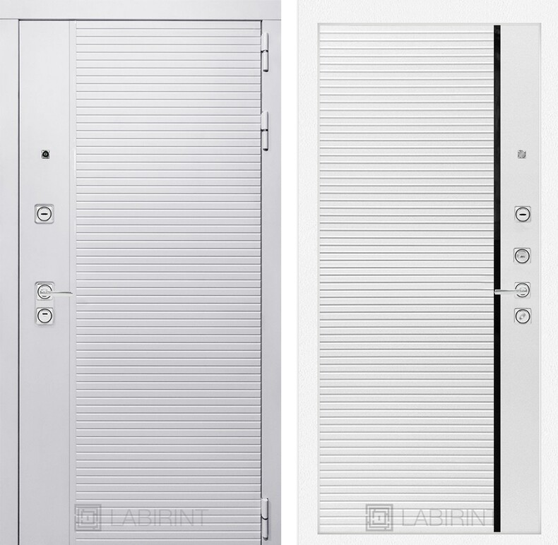 Входная дверь PIANO WHITE 22 - Белый софт, черная вставка 880х2050 левая