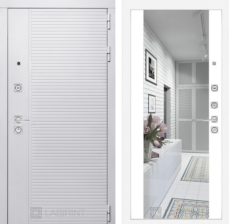 Входная дверь PIANO WHITE с зеркалом Максимум - Белый софт 880х2050 правая/левая