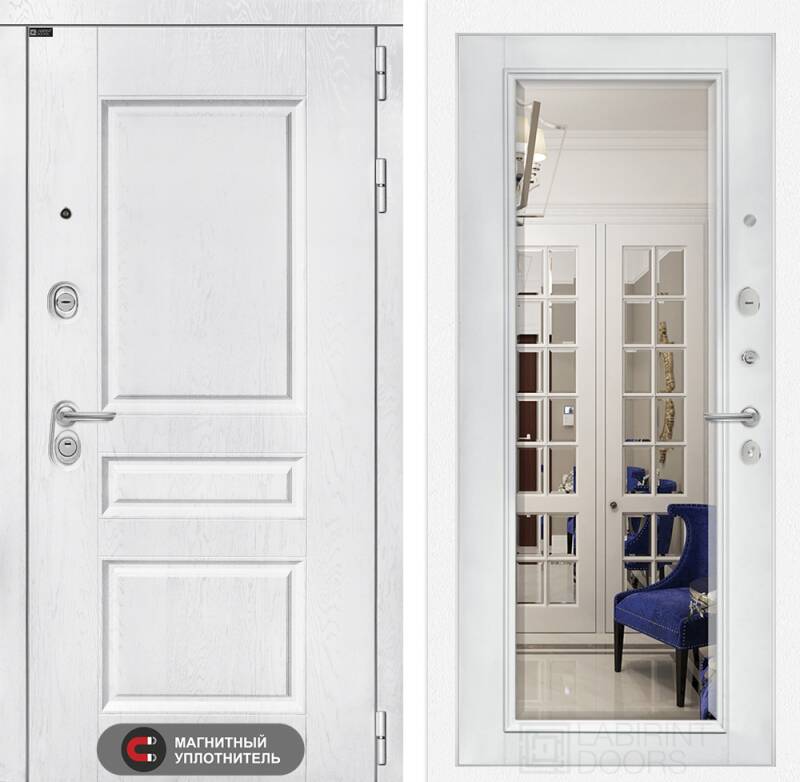 Входная дверь VERSAL с Зеркалом Фацет - Белый софт