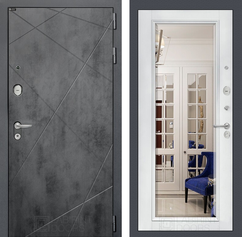 Входная дверь LOFT с Зеркалом Фацет - Белый софт