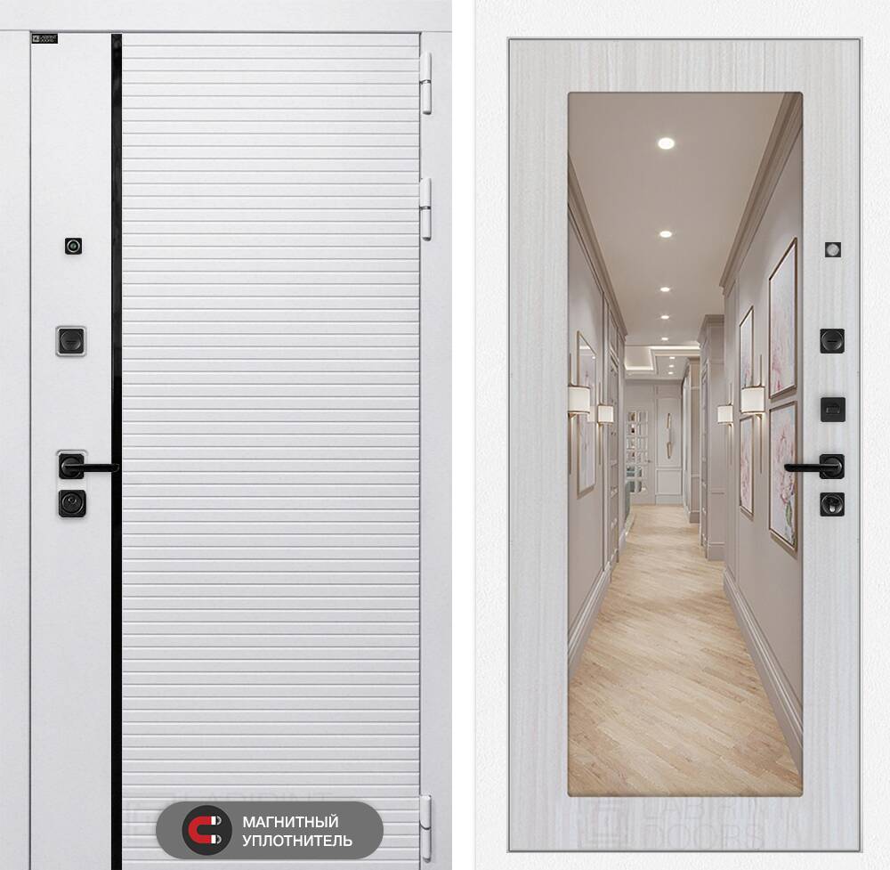 Входная дверь ROYAL с Зеркалом 18 - Сандал белый