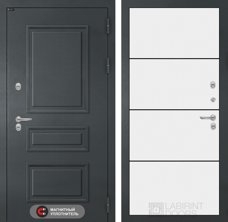 Входная дверь Атлантик 25 - Белый софт, черный молдинг