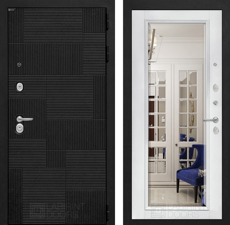 Входная дверь PAZL с Зеркалом Фацет - Белый софт