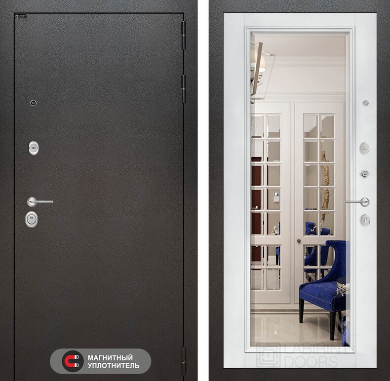 Входная дверь SILVER с Зеркалом Фацет - Белый софт