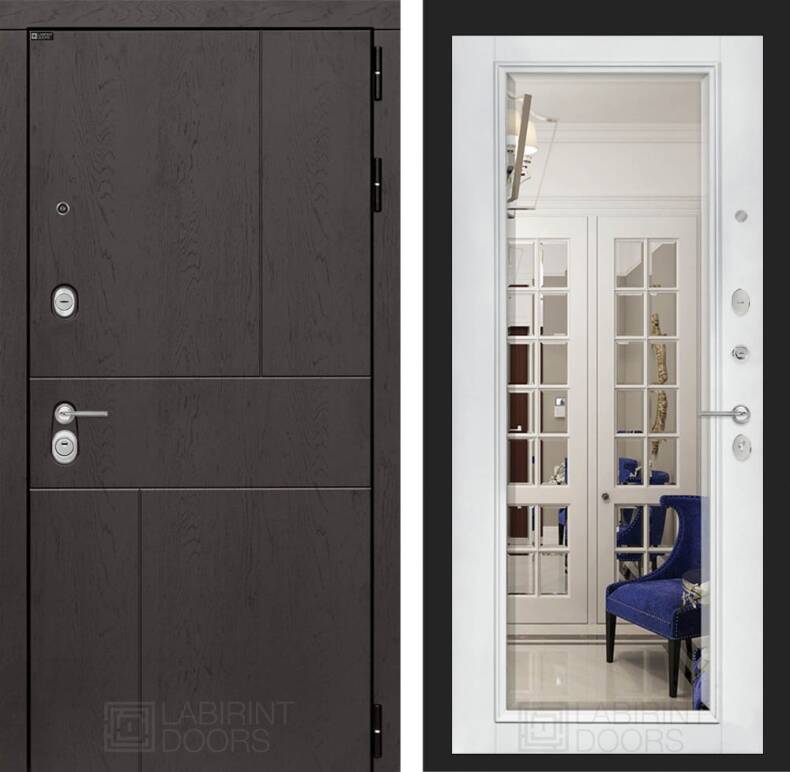 Входная дверь URBAN с Зеркалом Фацет - Белый софт