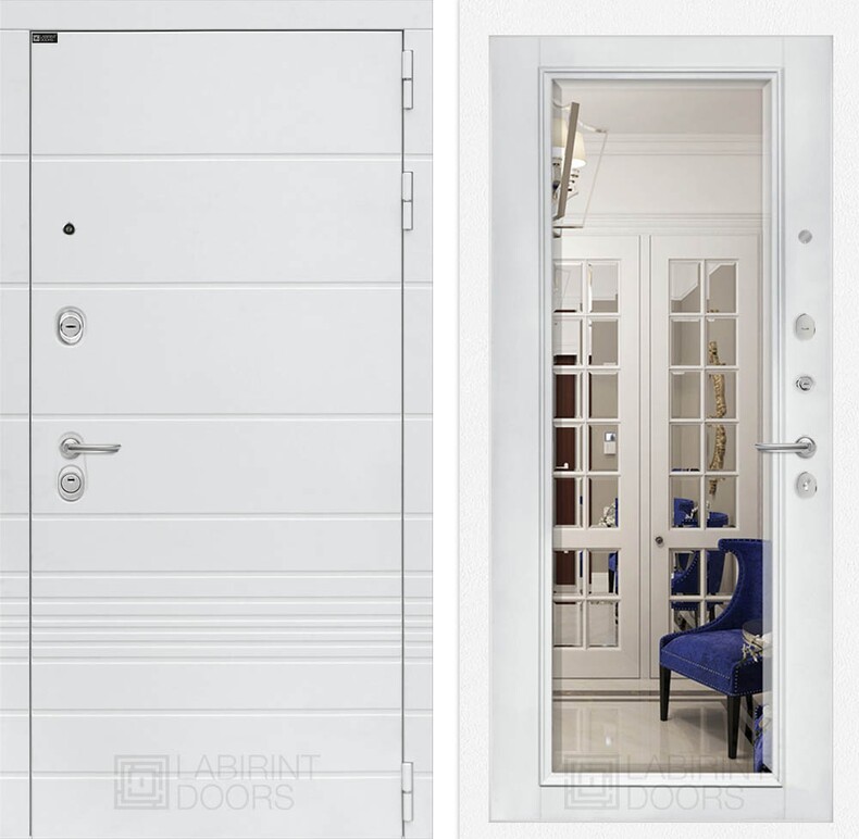 Входная дверь Трендо с зеркалом Фацет - Белый софт 960х2050 левая