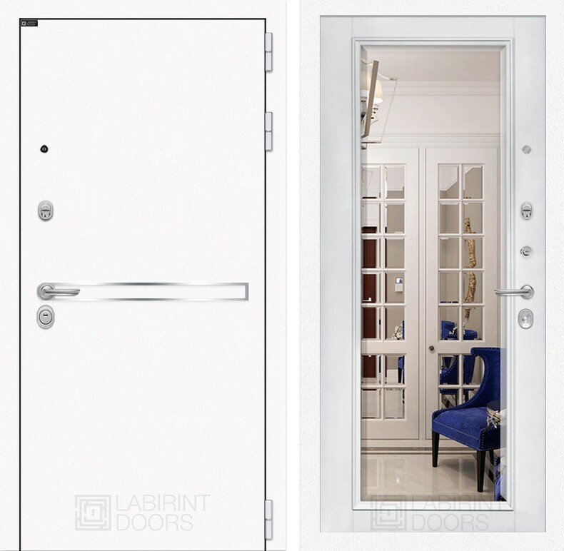 Входная дверь Лайн WHITE с зеркалом Фацет - Белый софт