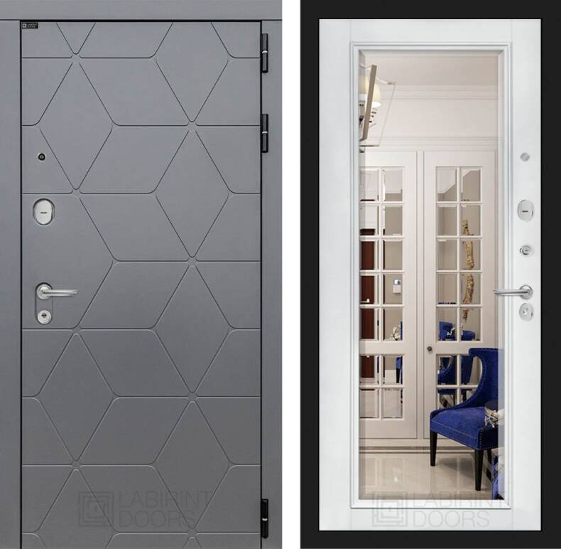 Входная дверь COSMO с зеркалом Фацет - Белый софт