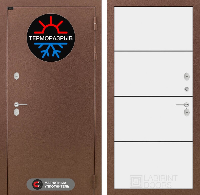 Входная дверь Термо Магнит 25 - Белый софт, черный молдинг