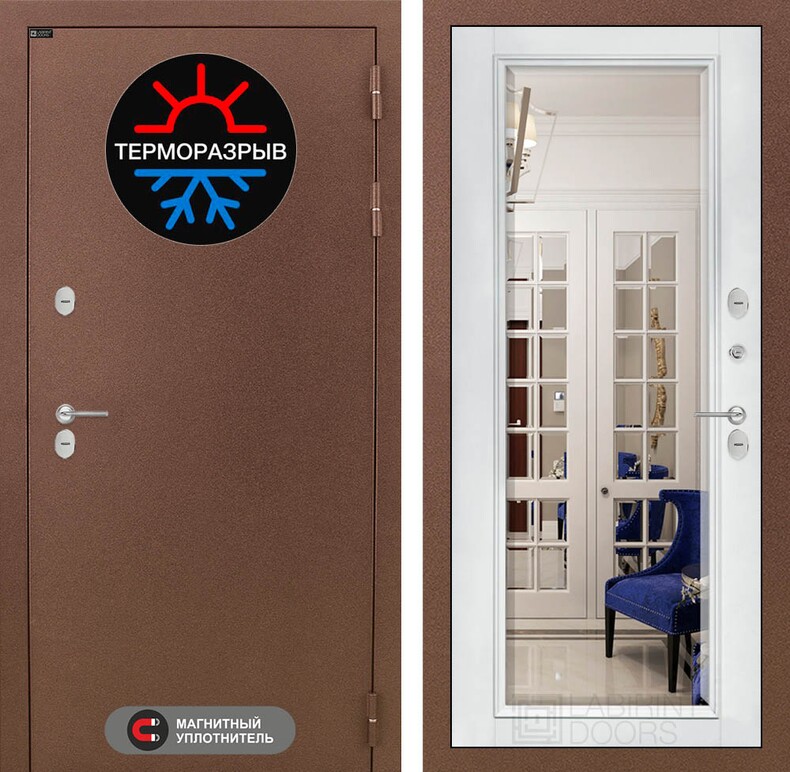 Входная дверь Термо Магнит с зеркалом Фацет - Белый софт