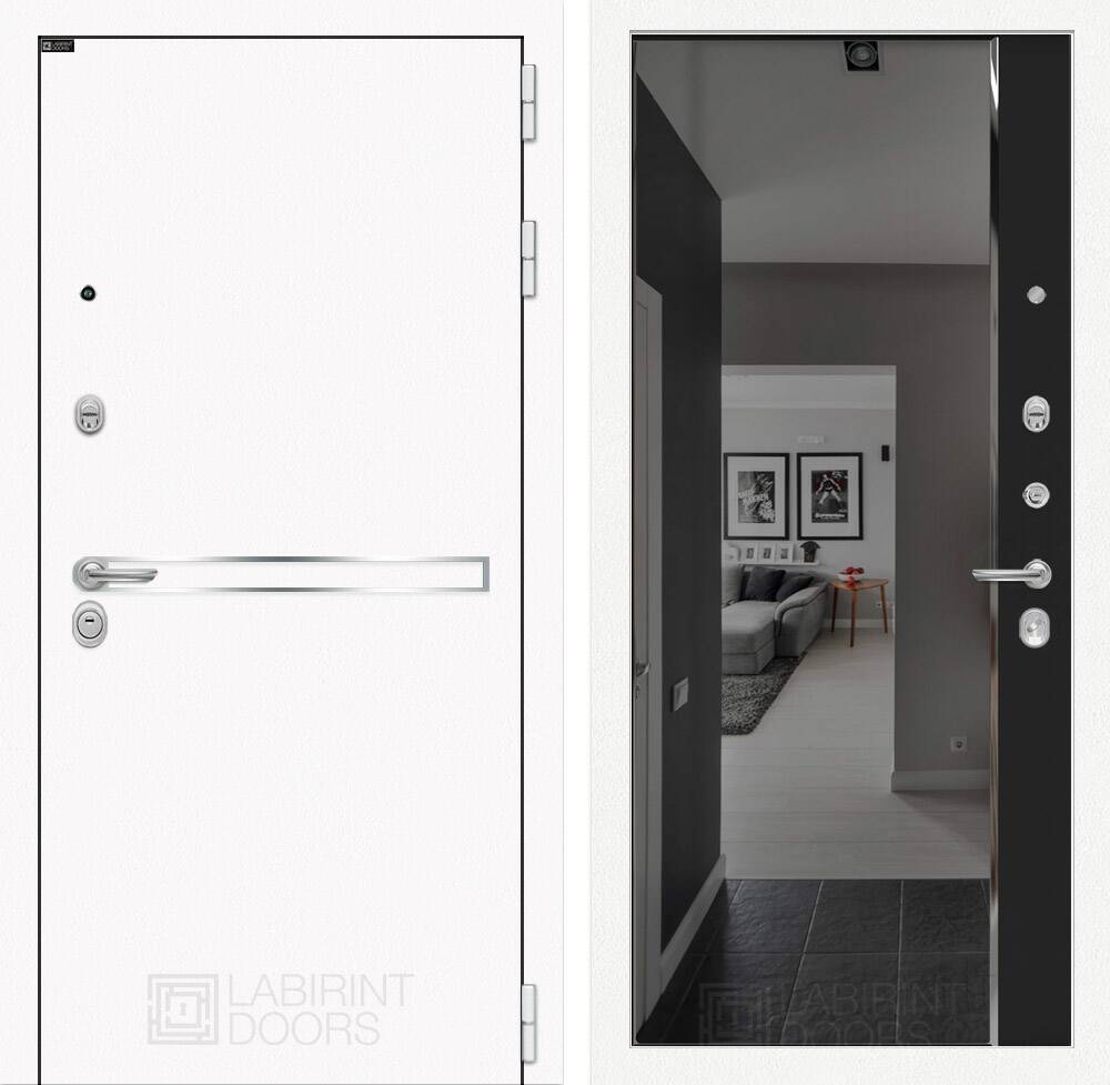 Входная дверь Лайн WHITE с зеркалом Панорама с тонировкой - Черный кварц