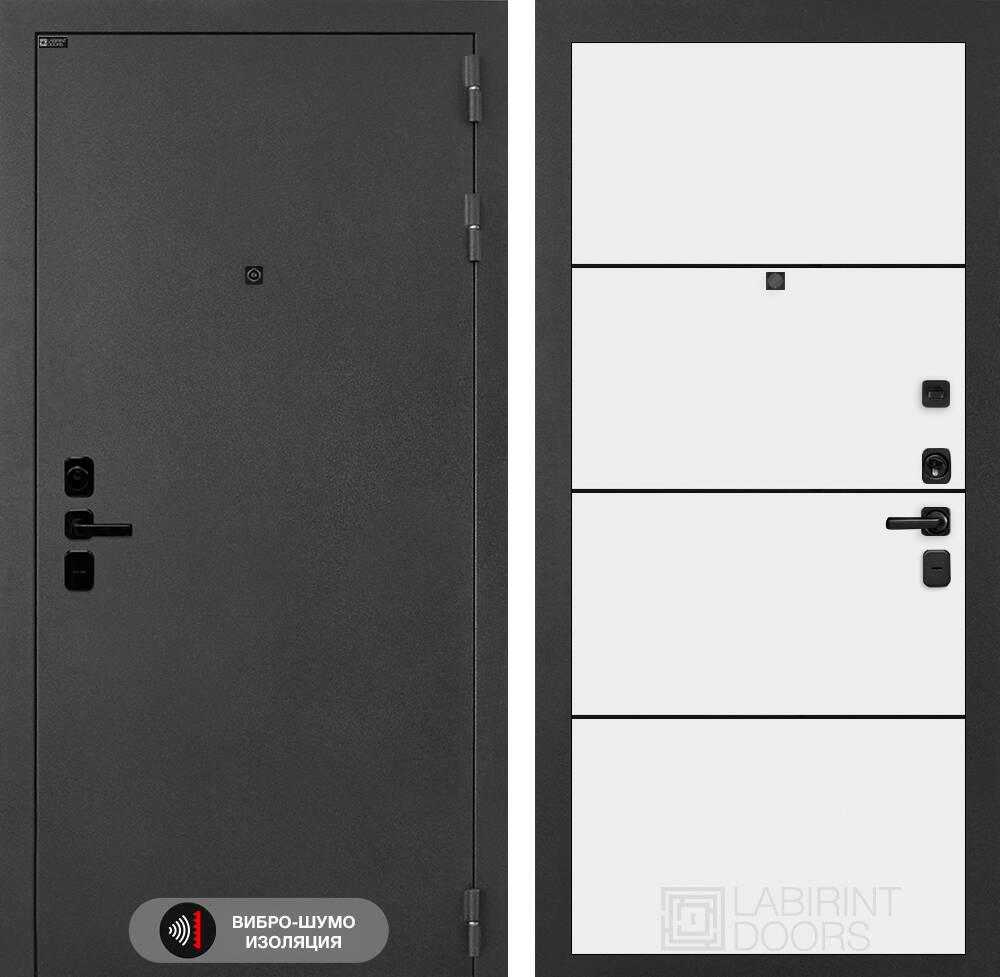 Входная дверь ACUSTICLAB 25 - Белый софт, черный молдинг