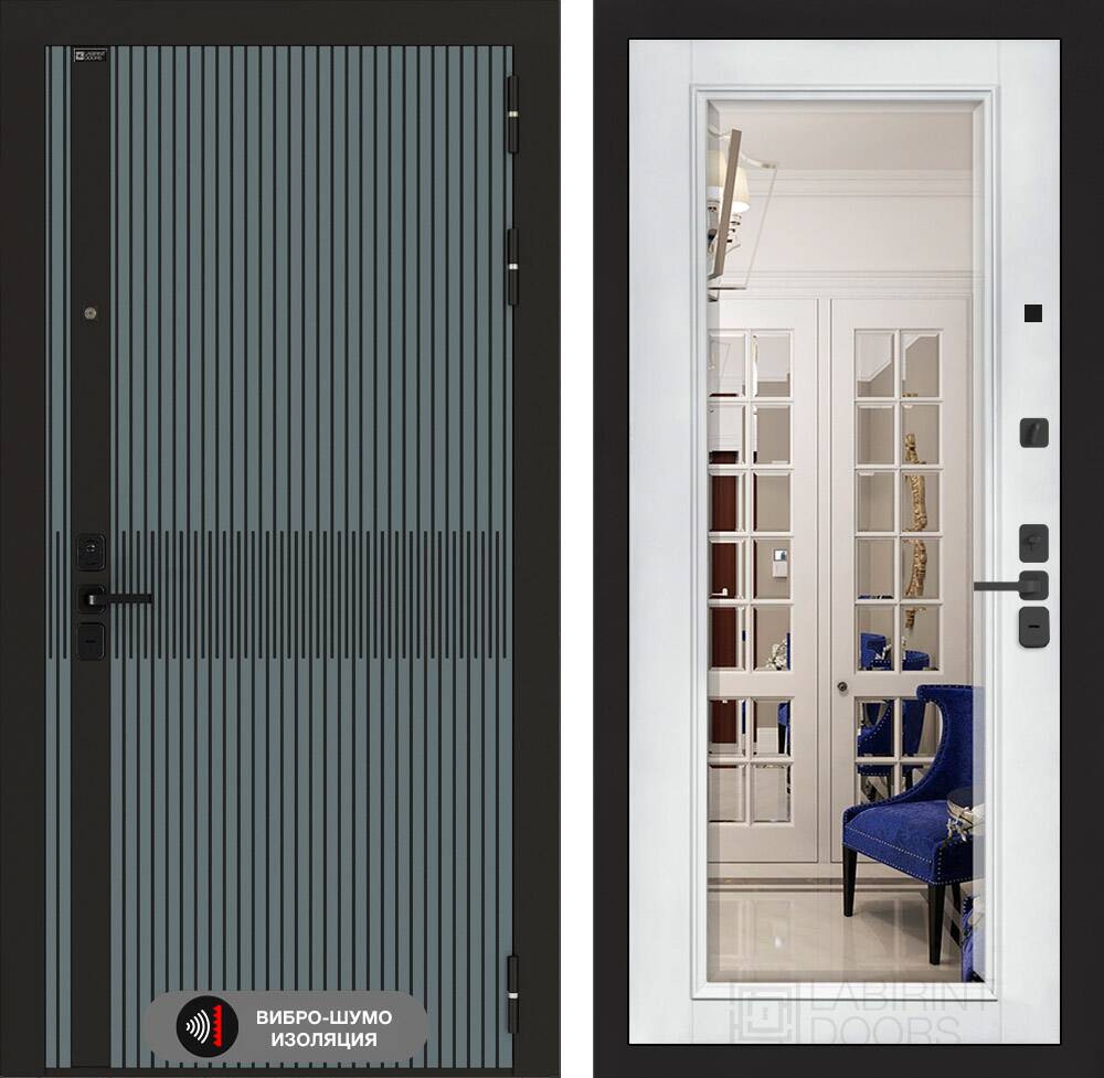 Входная дверь ISSIDA с Зеркалом Фацет - Белый софт