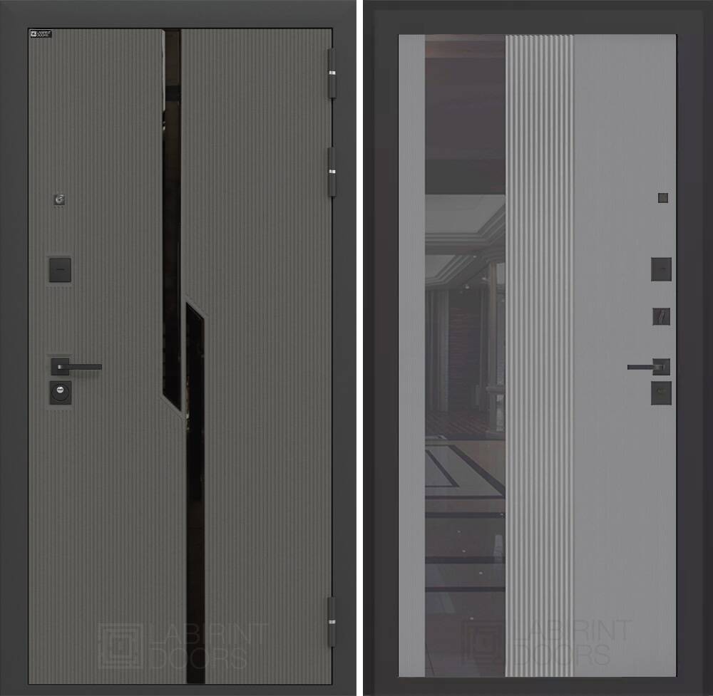 Входная дверь CARBON с Зеркалом 32 тонированным - Серый рельеф софт