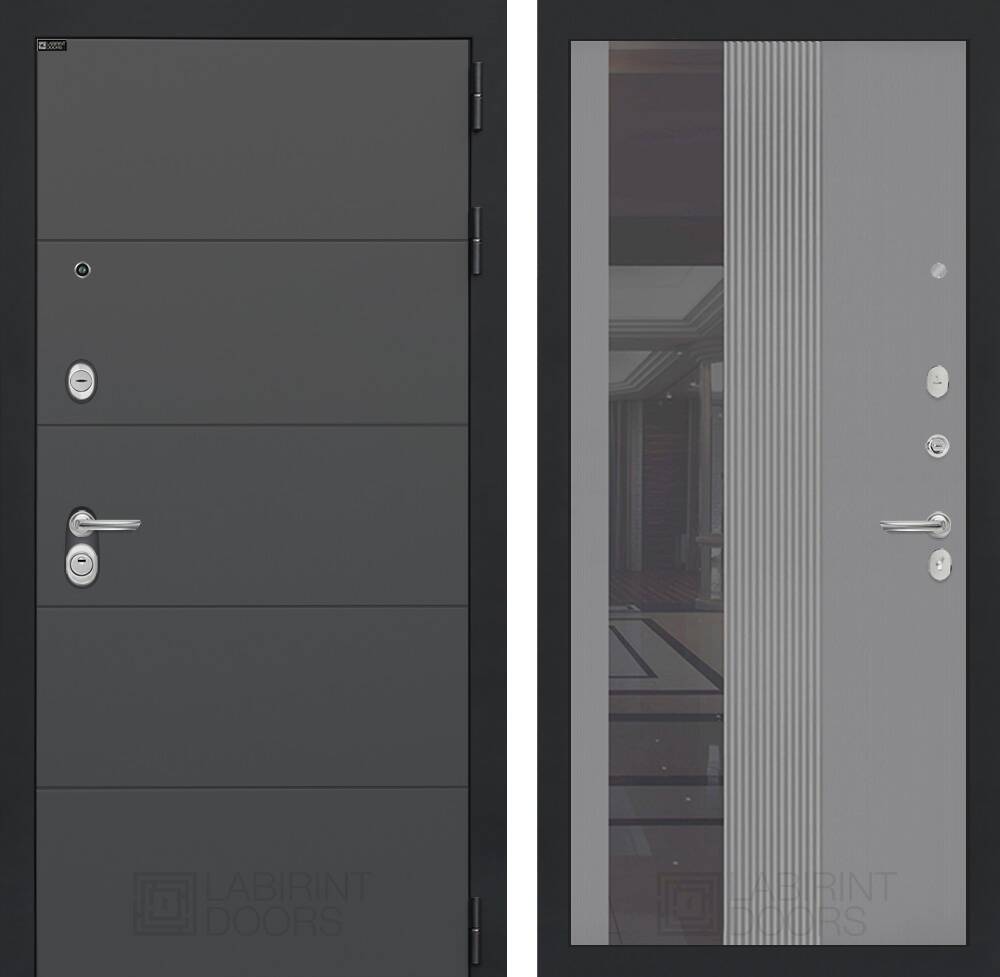 Входная дверь ART с Зеркалом 32 тонированным - Серый рельеф софт