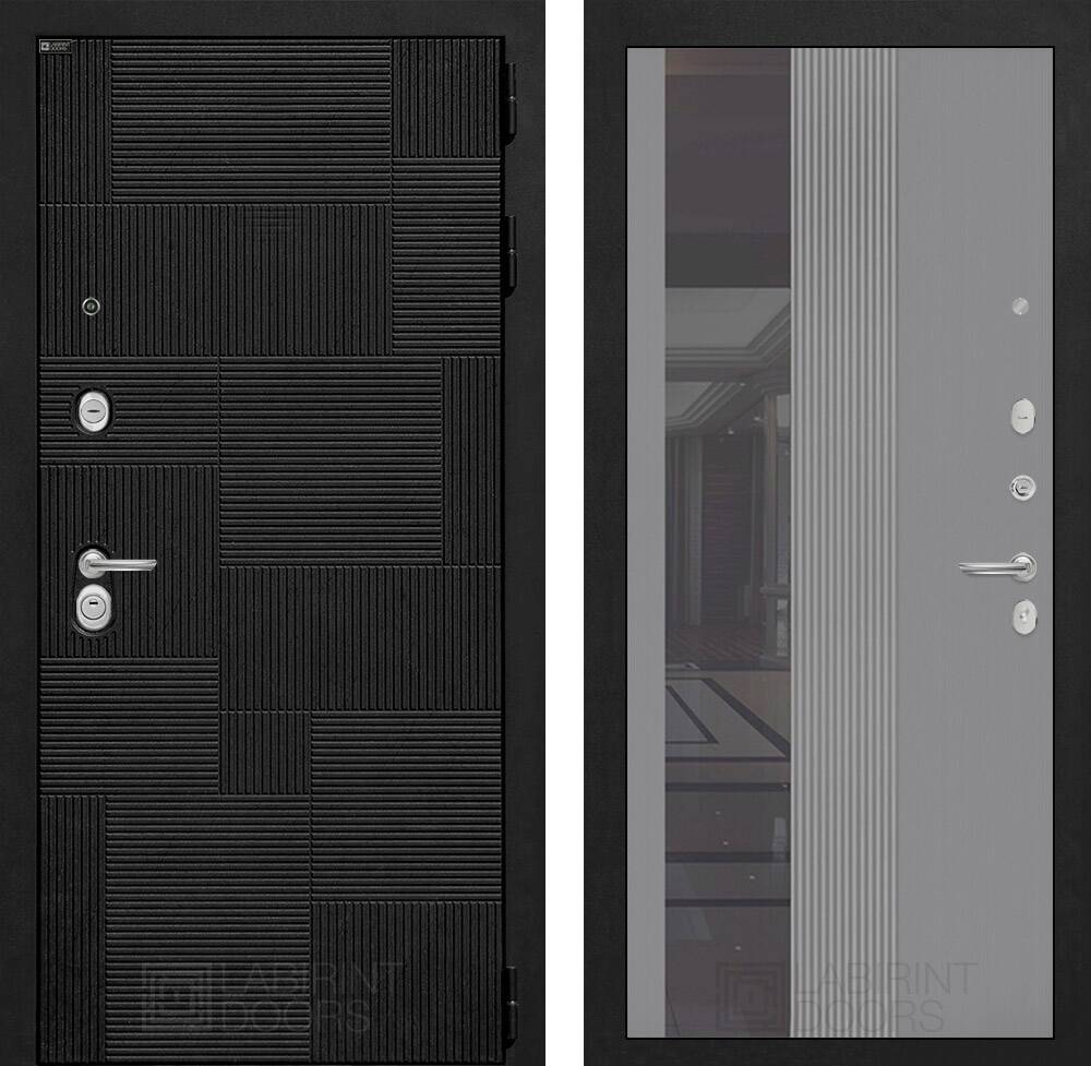 Входная дверь PAZL с Зеркалом 32 тонированным - Серый рельеф софт