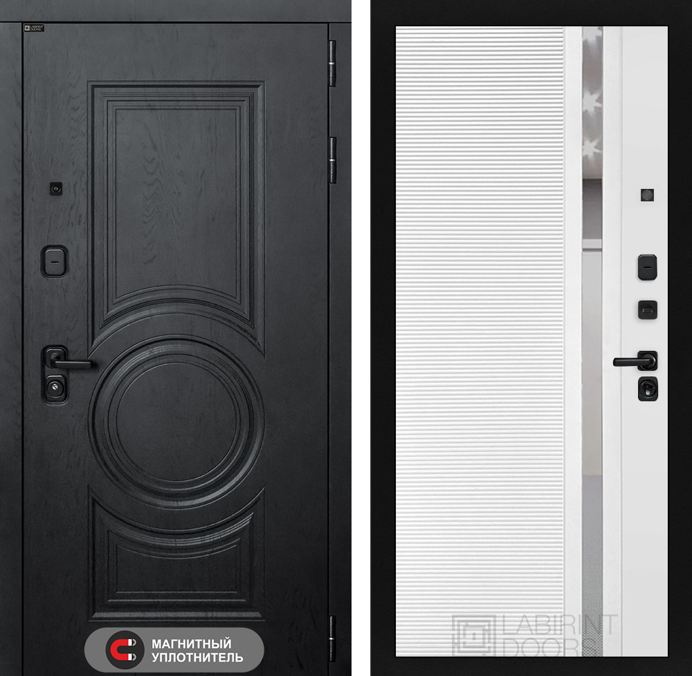 Входная дверь Гранд 31 - Белый софт, зеркальная вставка с тонировкой - Image 1