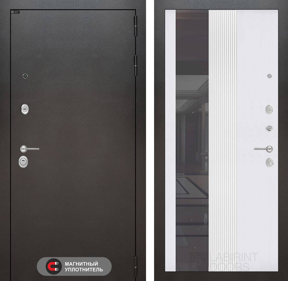 Входная дверь SILVER с Зеркалом 32 тонированным - Белый рельеф софт