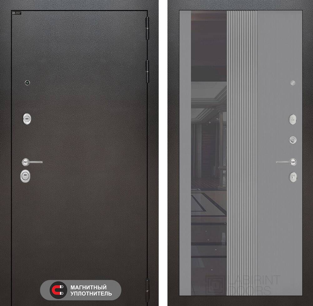 Входная дверь SILVER с Зеркалом 32 тонированным - Серый рельеф софт