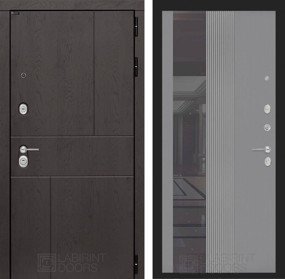 Входная дверь URBAN с Зеркалом 32 тонированным - Серый рельеф софт