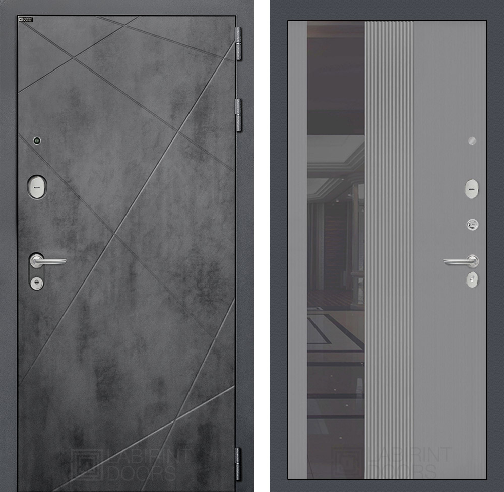 Входная дверь LOFT с Зеркалом 32 тонированным - Серый рельеф софт