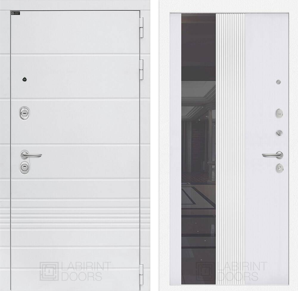 Входная дверь Трендо с Зеркалом 32 тонированным - Белый рельеф софт