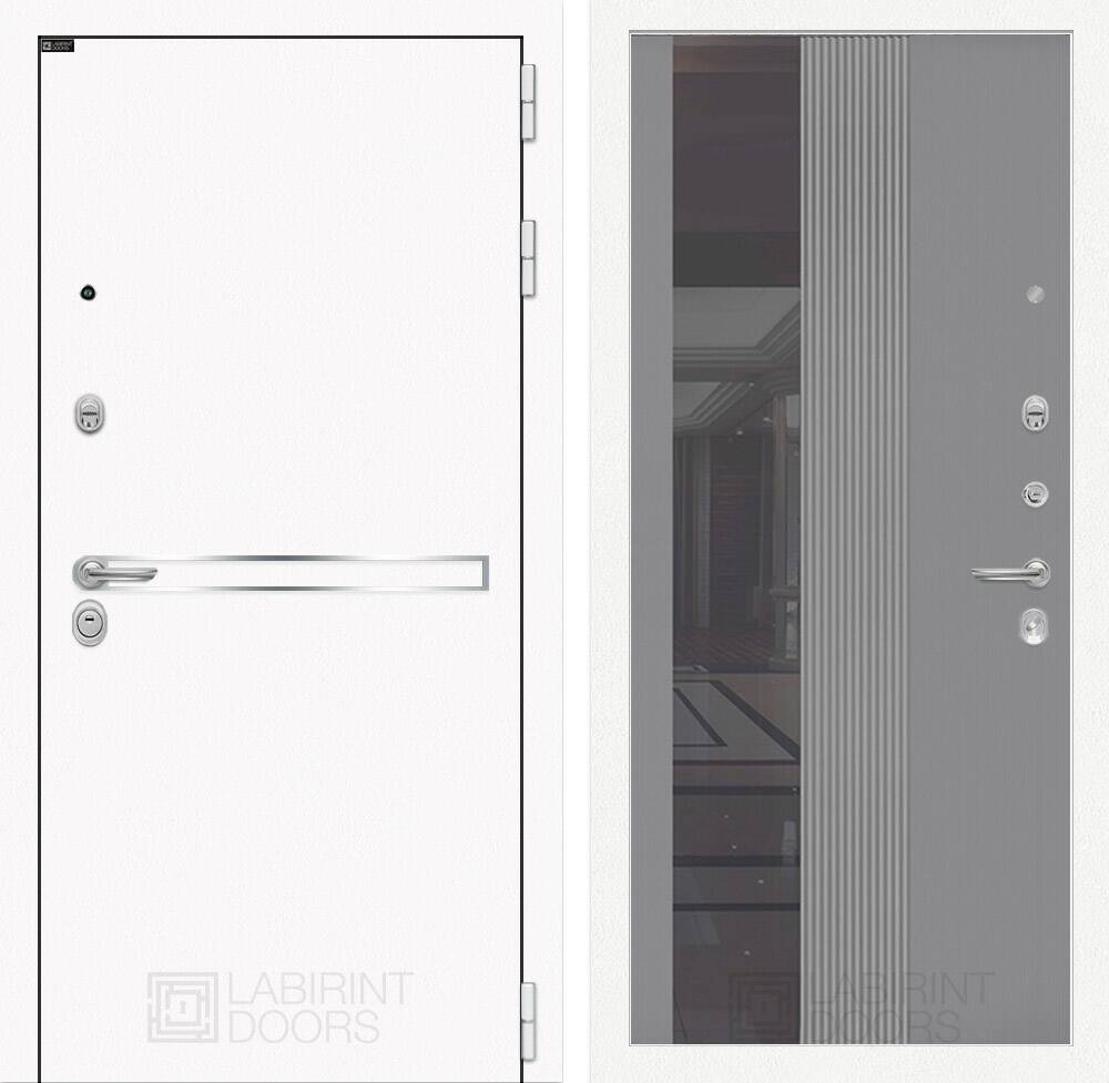 Входная дверь Лайн WHITE с Зеркалом 32 тонированным - Серый рельеф софт