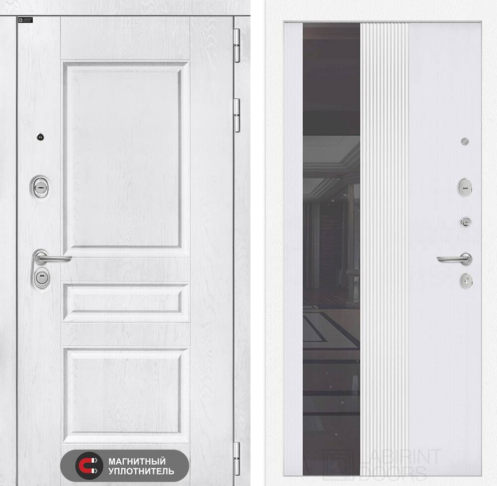 Входная дверь VERSAL с Зеркалом 32 тонированным - Белый рельеф софт