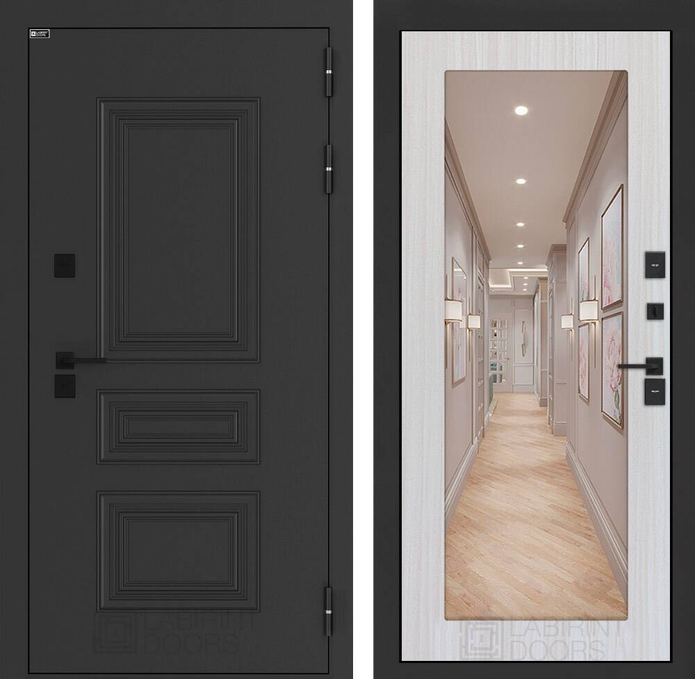 Входная дверь Аляска Лайт с Зеркалом 18 - Сандал белый