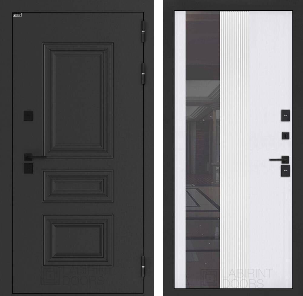 Входная дверь Аляска Лайт с Зеркалом 32 тонированным - Белый рельеф софт