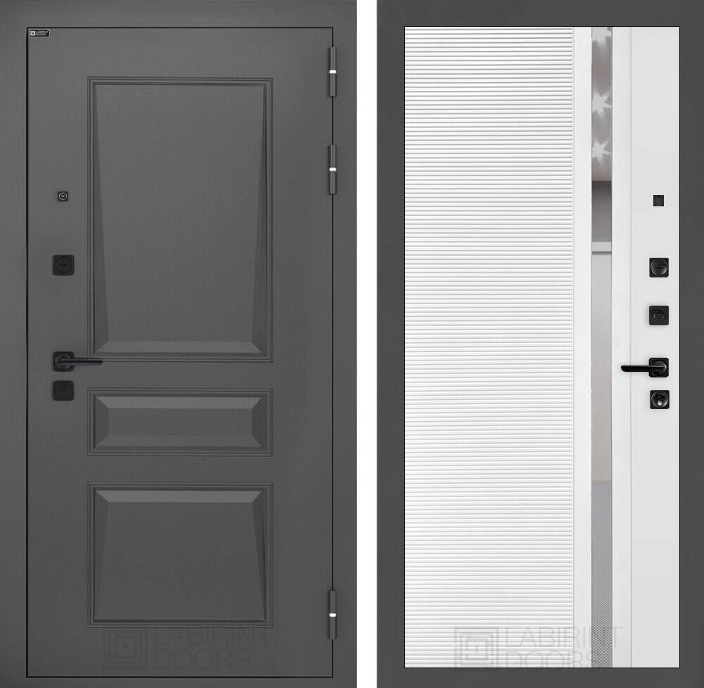 Входная дверь Орлеан 31 - Белый софт, зеркальная вставка с тонировкой