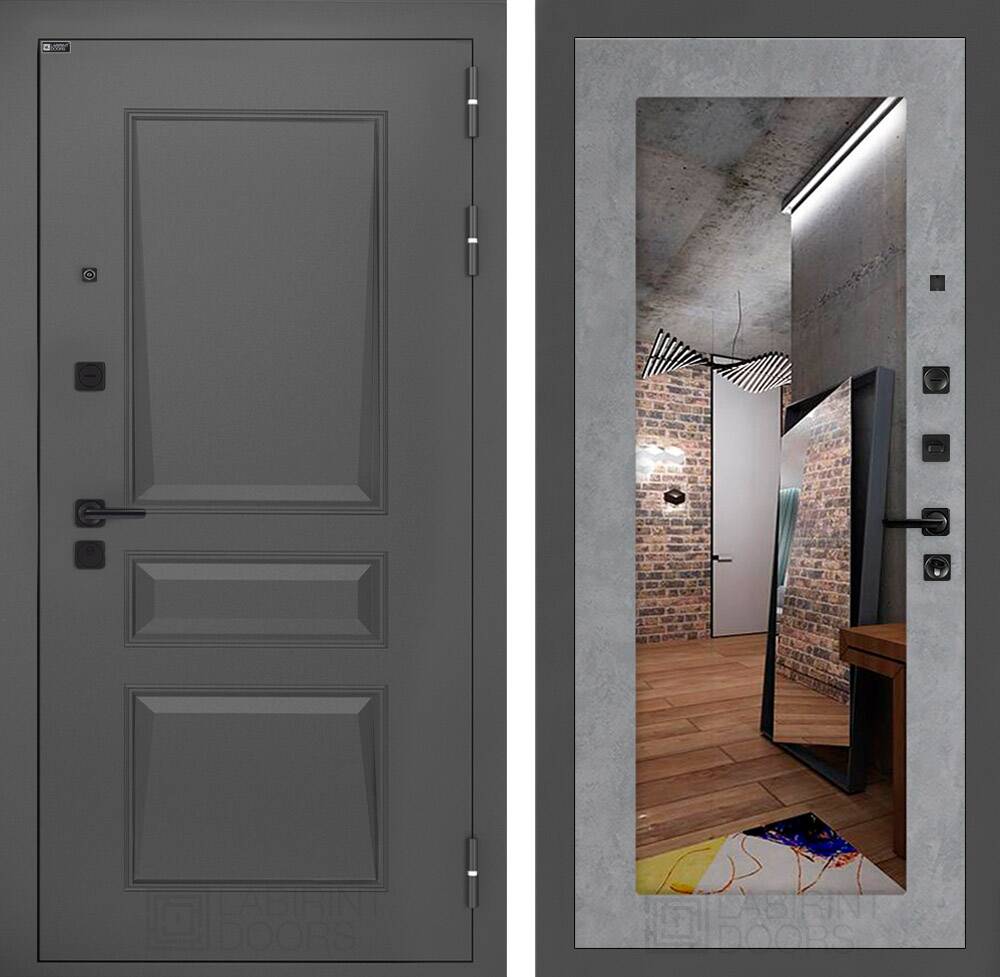 Входная дверь Орлеан с Зеркалом 18 - Бетон светлый