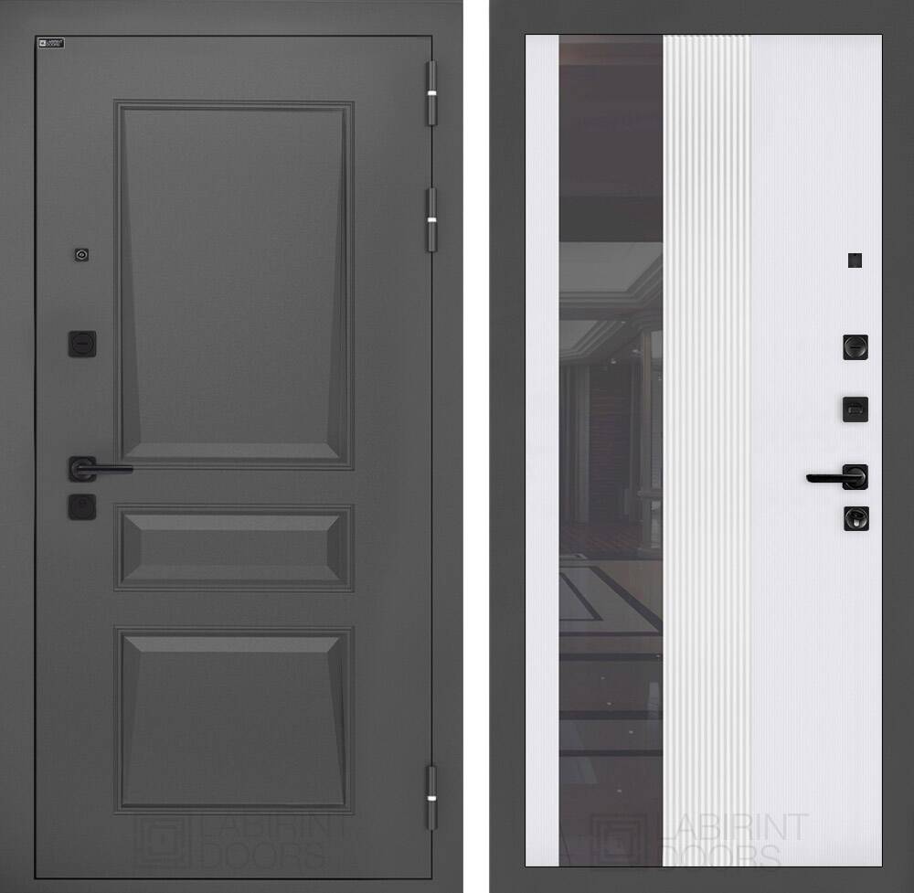 Входная дверь Орлеан с Зеркалом 32 тонированным - Белый рельеф софт