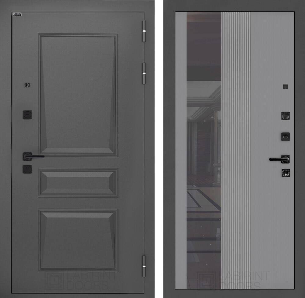 Входная дверь Орлеан с Зеркалом 32 тонированным - Серый рельеф софт