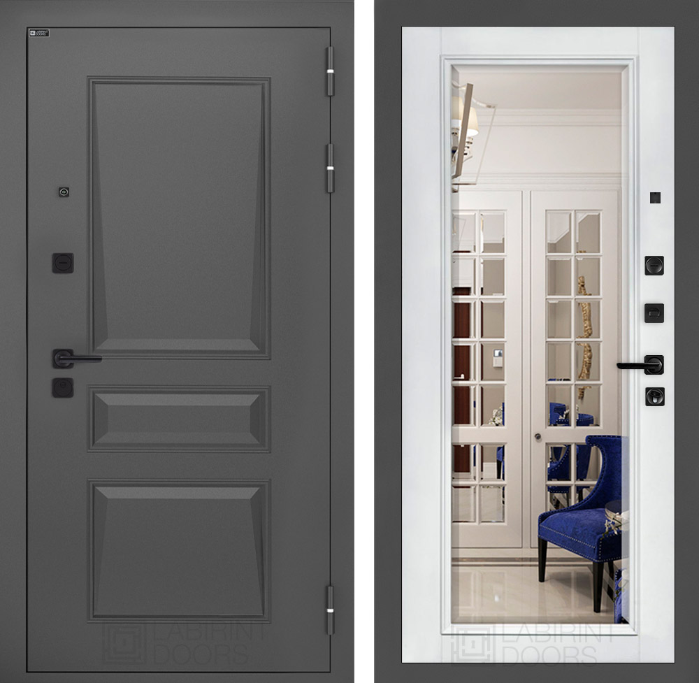 Входная дверь Орлеан с Зеркалом Фацет - Белый софт