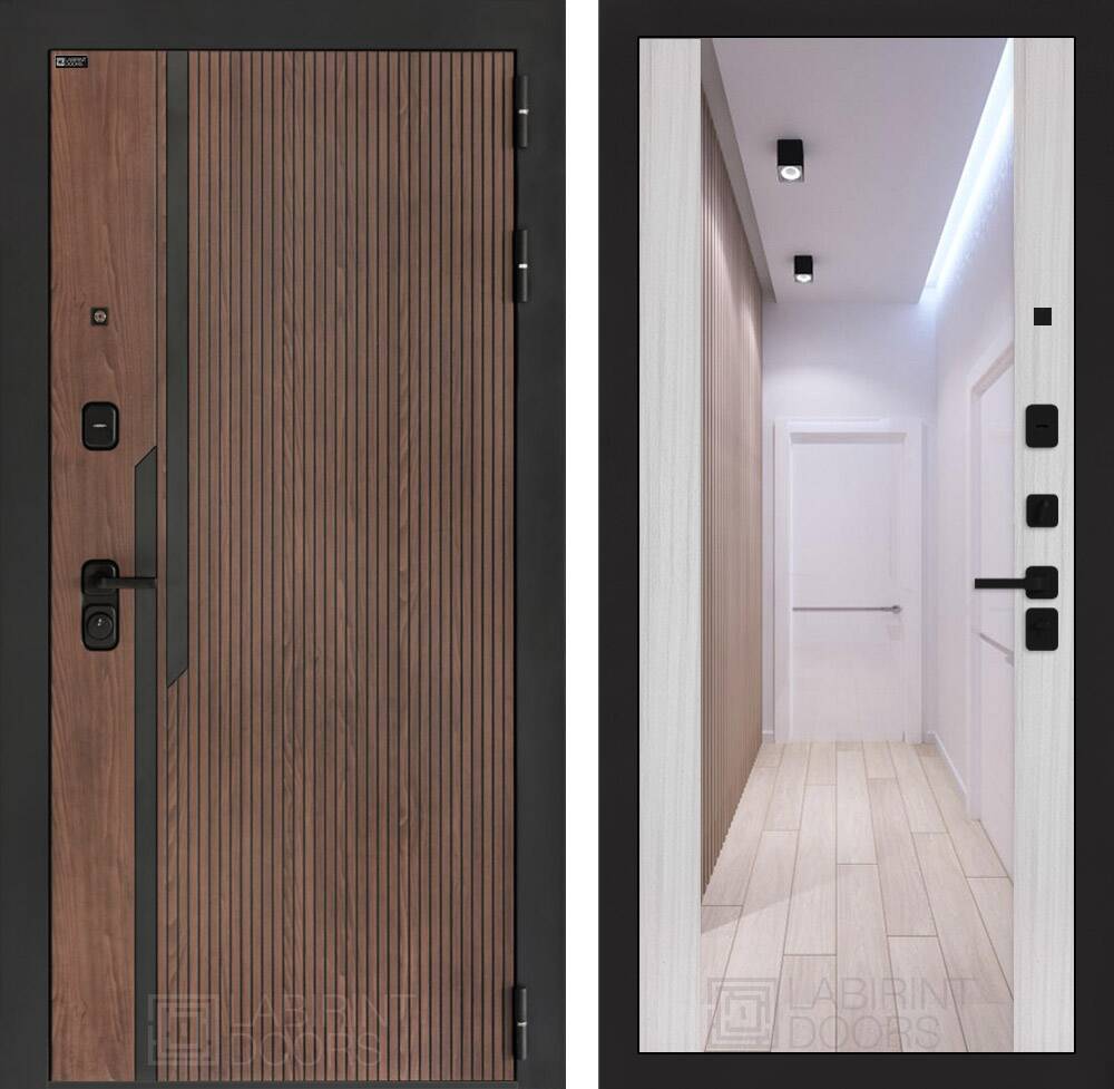 Входная дверь KARMINA с Зеркалом Максимум - Сандал белый