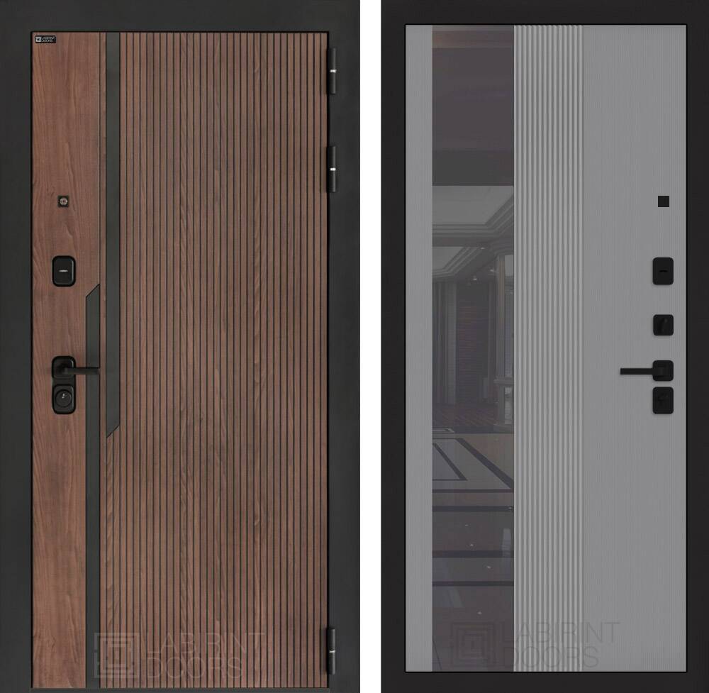 Входная дверь KARMINA с Зеркалом 32 тонированным - Серый рельеф софт