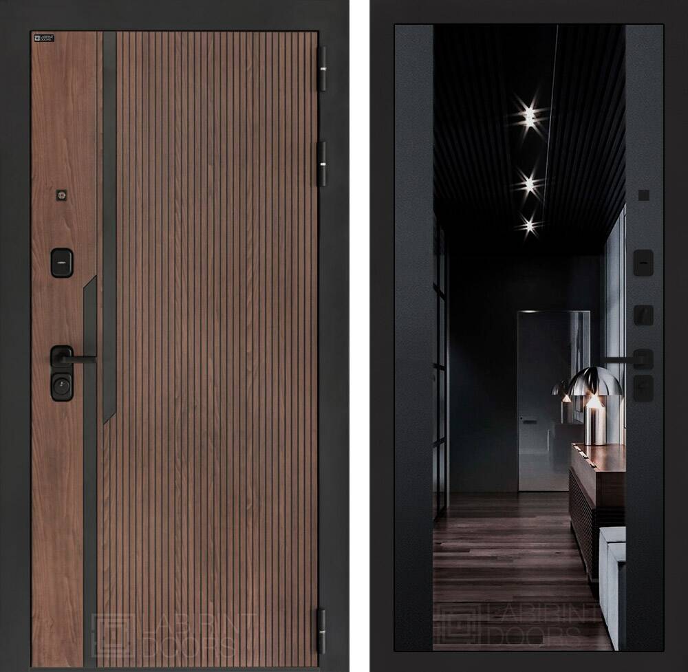 Входная дверь KARMINA с Зеркалом тонированным Максимум - Черный кварц