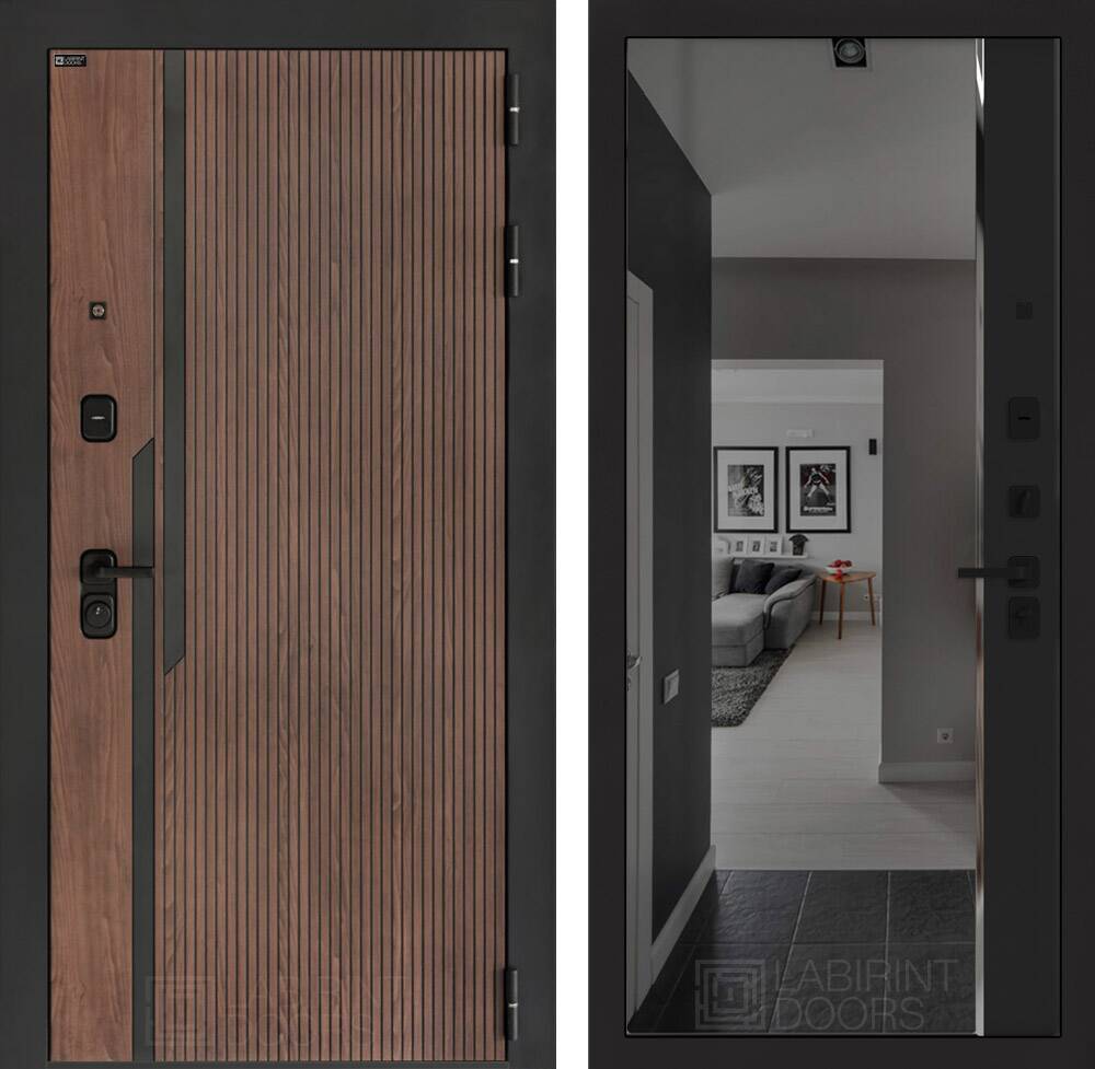 Входная дверь KARMINA с зеркалом Панорама с тонировкой - Черный кварц