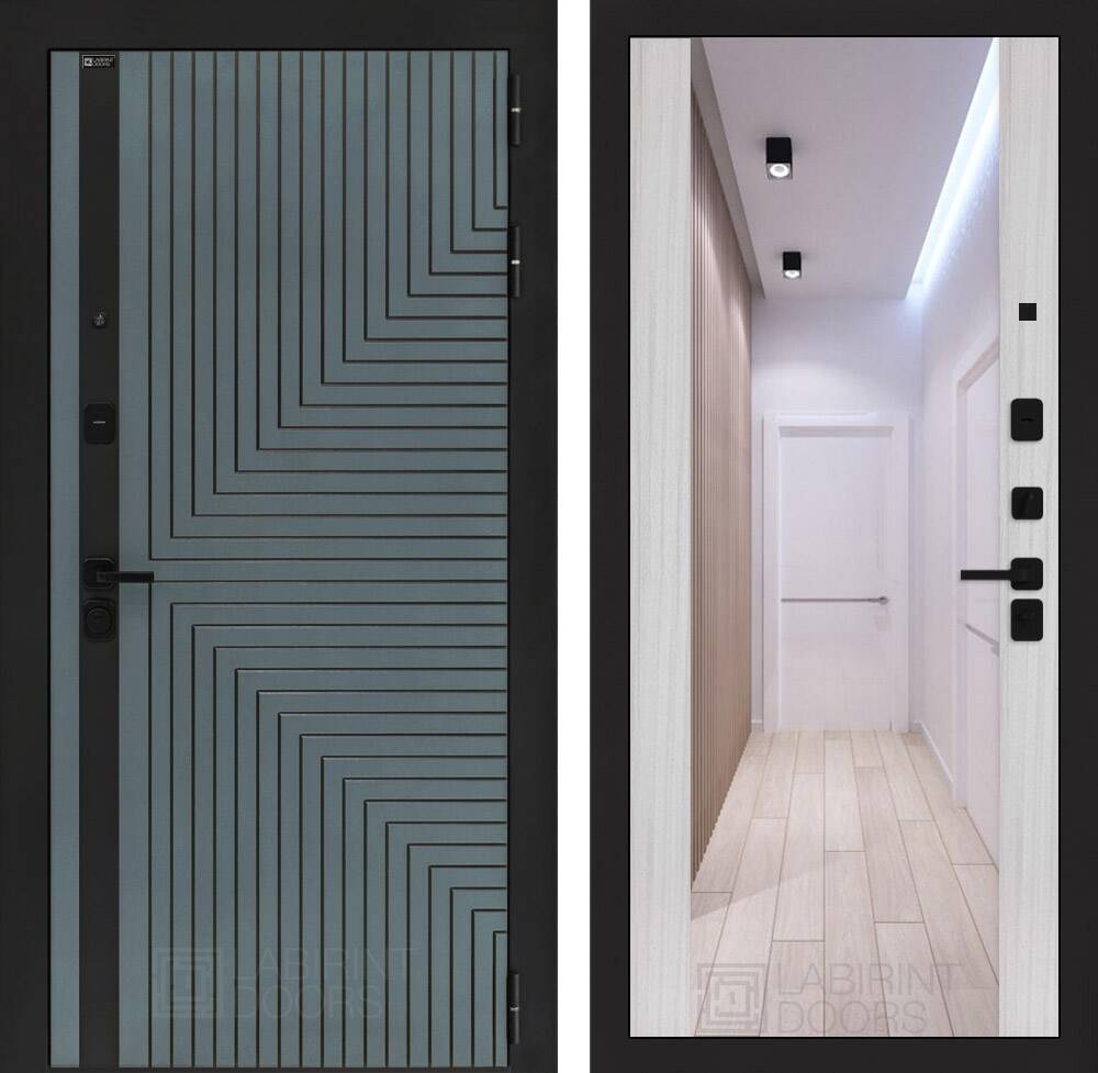 Входная дверь CREDOR с Зеркалом Максимум - Сандал белый