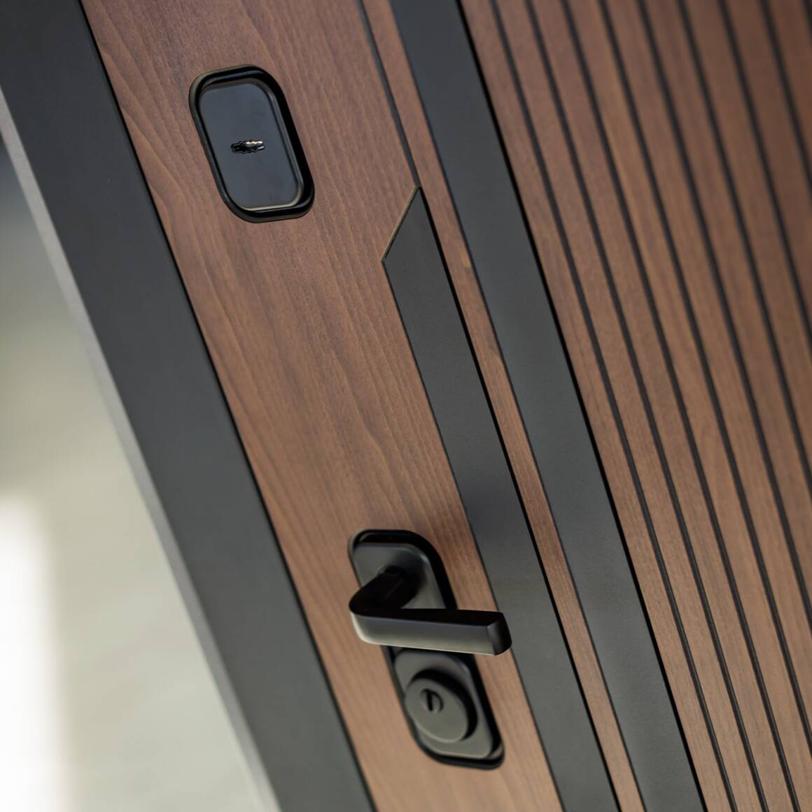 Входная дверь KARMINA 02 - Сандал белый, стекло черное фото 3