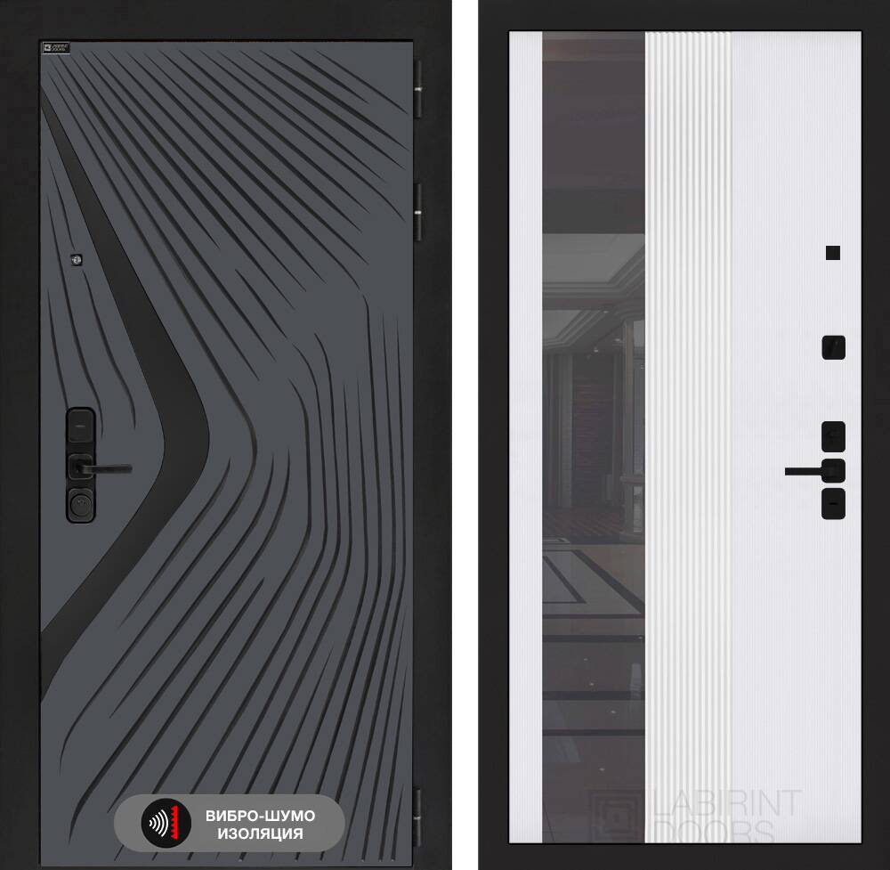 Входная дверь LEOLAB с Зеркалом 32 тонированным - Белый рельеф софт