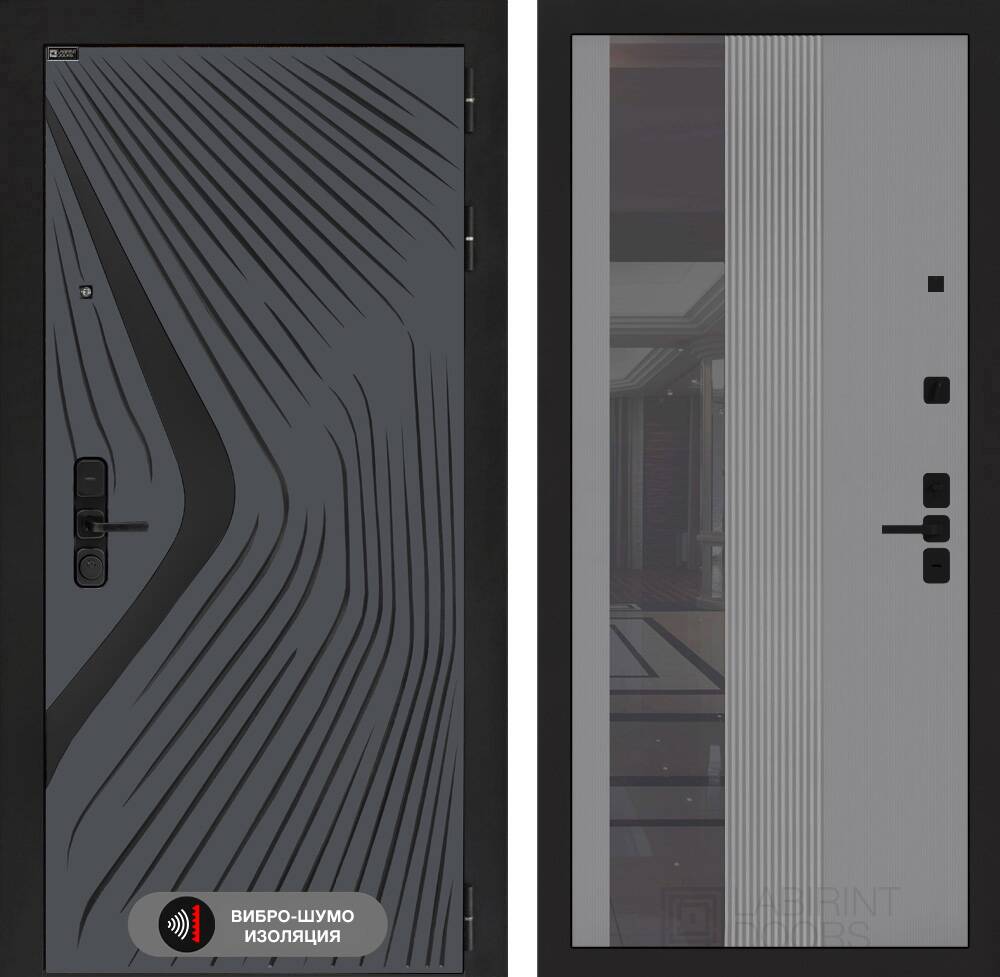 Входная дверь LEOLAB с Зеркалом 32 тонированным - Серый рельеф софт